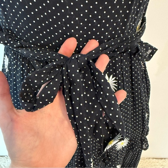 FREE PEOPLE DAISY CHAIN EMBROIDERY FLORAL A-LINE MIDI DRESS BLACK SZ XS BUTTONS - Picture 8 of 13